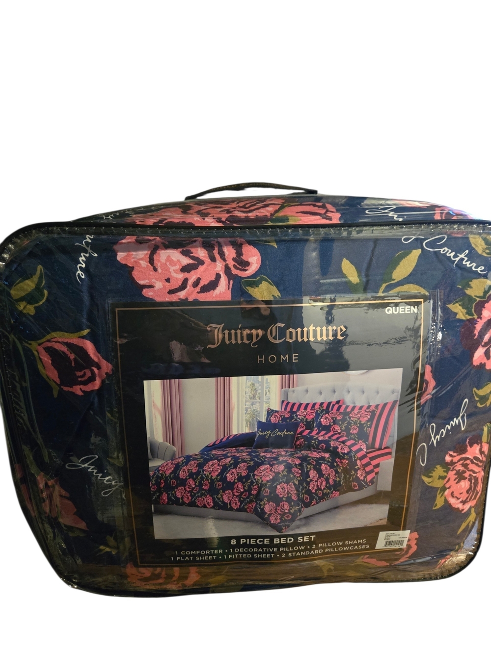 Juicy Couture Navy Comforter Set with Pink Floral